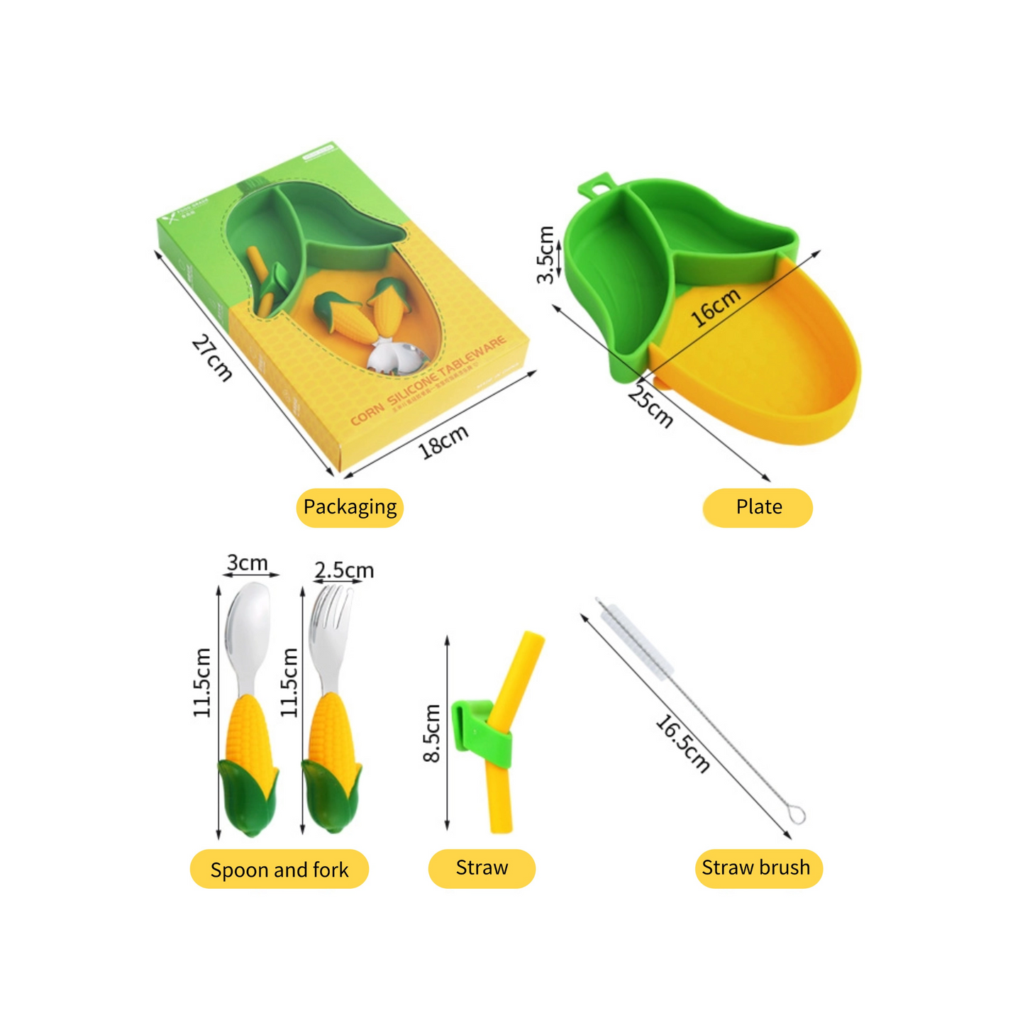 Corn-Shaped Silicone Baby Feeding Set | Double Suction Non-Slip Design | 3-Compartment Toddler Dish | BPA-Free Feeding Plate | Easy-to-Clean Kids Tableware
