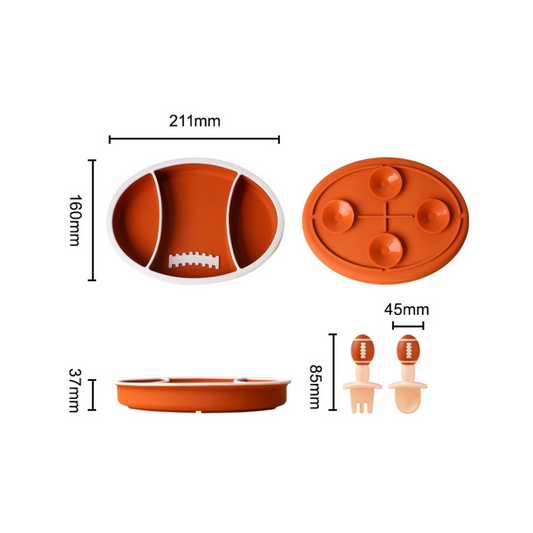 Rugby Football Shaped Silicone Baby Plate | Suction Divided Feeding Dish | Food Grade Toddler Tableware | Heat Resistant Silicone Plate