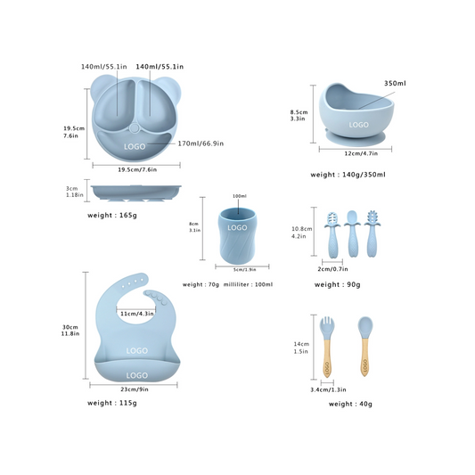 Silicone Baby Feeding Set | Divided Suction Plate and Bowl | Toddler Self Feeding Utensils | Baby Bib and Spoon Set | BPA Free Silicone Tableware