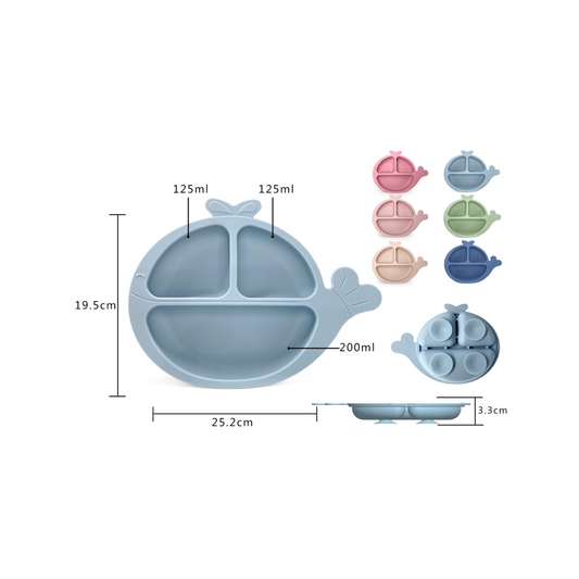 Best Seller Baby Divided Plate | Silicone Toddler Tableware Set | Whale Plate & Snail Bowl for Kids | BPA Free Non-Slip Baby Feeding Set
