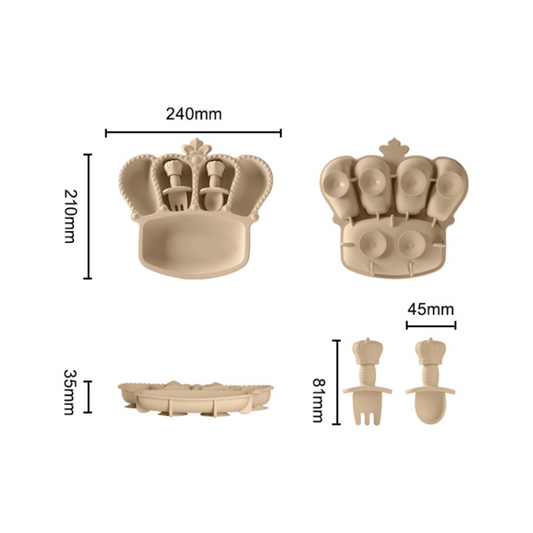 Crown Silicone Baby Feeding Set 9PCS | Lightweight Silicone Bib Bowl Spoon | Suction Divided Plate | Heat Resistant Soft Toddler Tableware