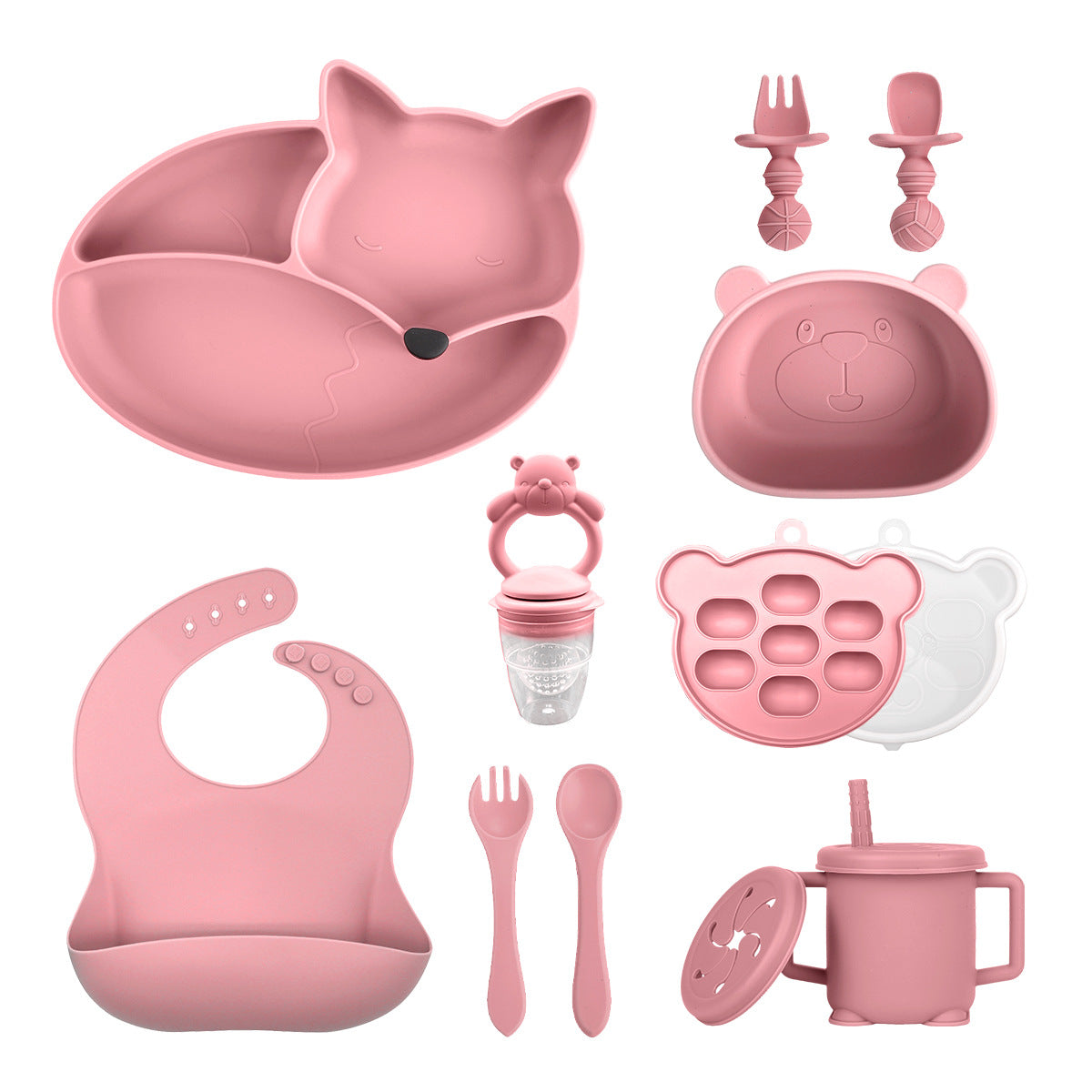 New Fox Silicone Baby Feeding Set | Divided Suction Plate & Toddler Tableware