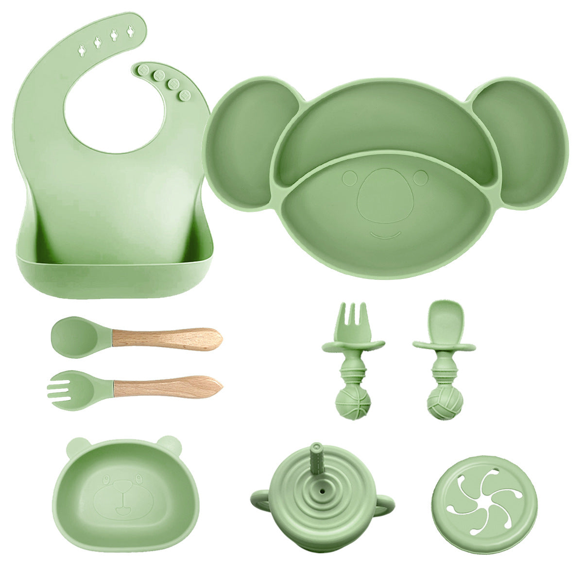 Silicone Baby Feeding Set | Koala Plate Panda Bowl | Baby Tableware Bib Bowl Spoon Set | Toddler Suction Dish for Self-Feeding