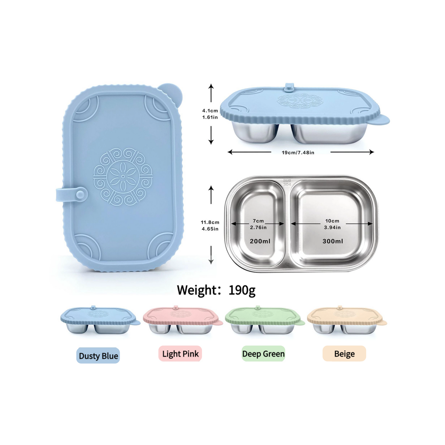 Leak-Proof Bento Box | Silicone Lid 2-Compartment Lunch Box