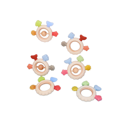 Eco Wood & Silicone Teething Ring | BPA-Free Baby Hand Training Toy