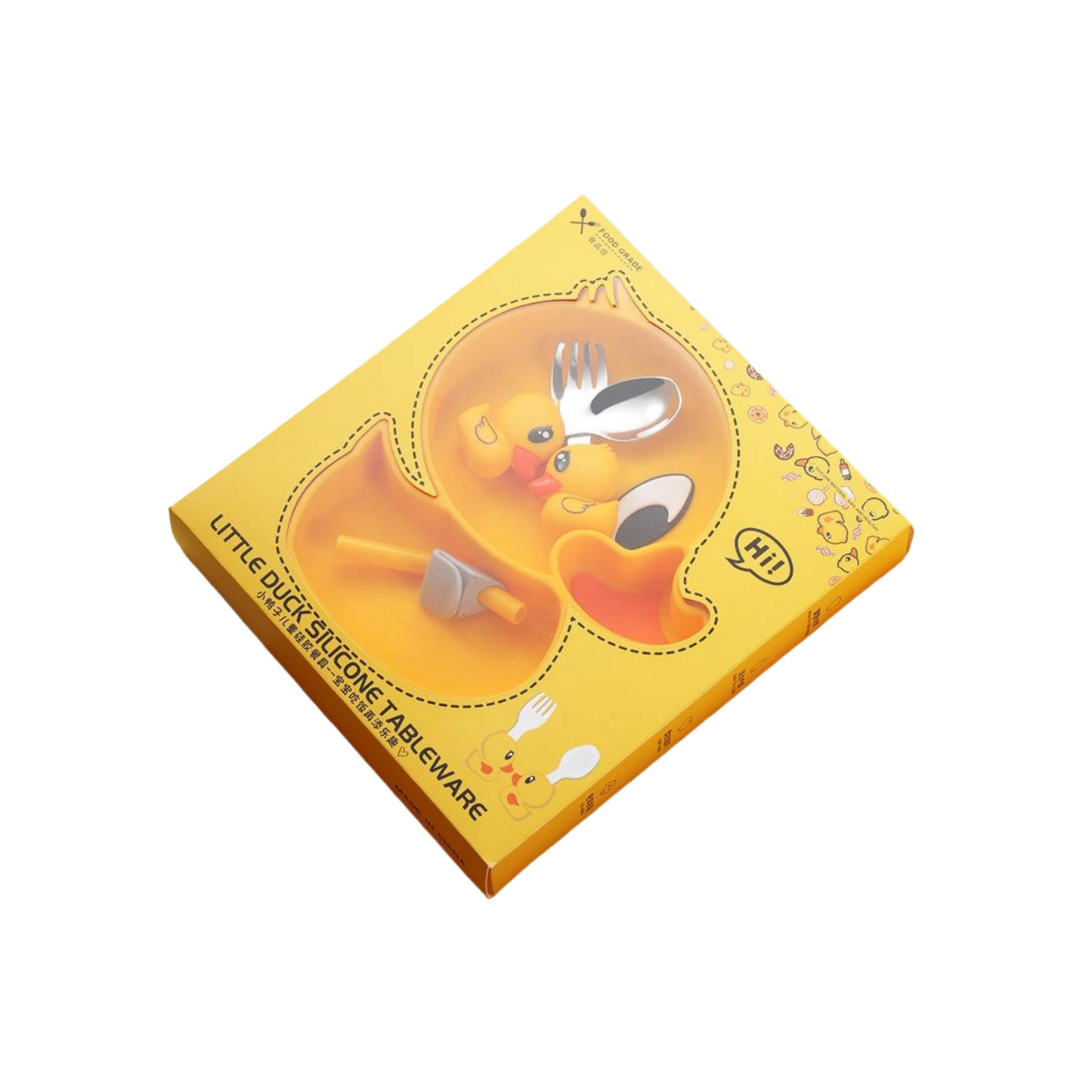 Cute Duck Silicone Baby Plate Set | Dual Suction Cup Non-Slip Design | Divided Anti-Spill Tray  | Toddler Feeding Utensil Kit