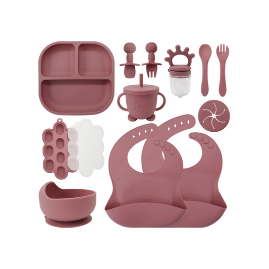 Baby Silicone Feeding Set | 13-Piece Food-Grade Tableware Kit | Non-Slip Suction Bowl + Spoon + Plate | Waterproof Bib Included | BPA-Free & Dishwasher Safe