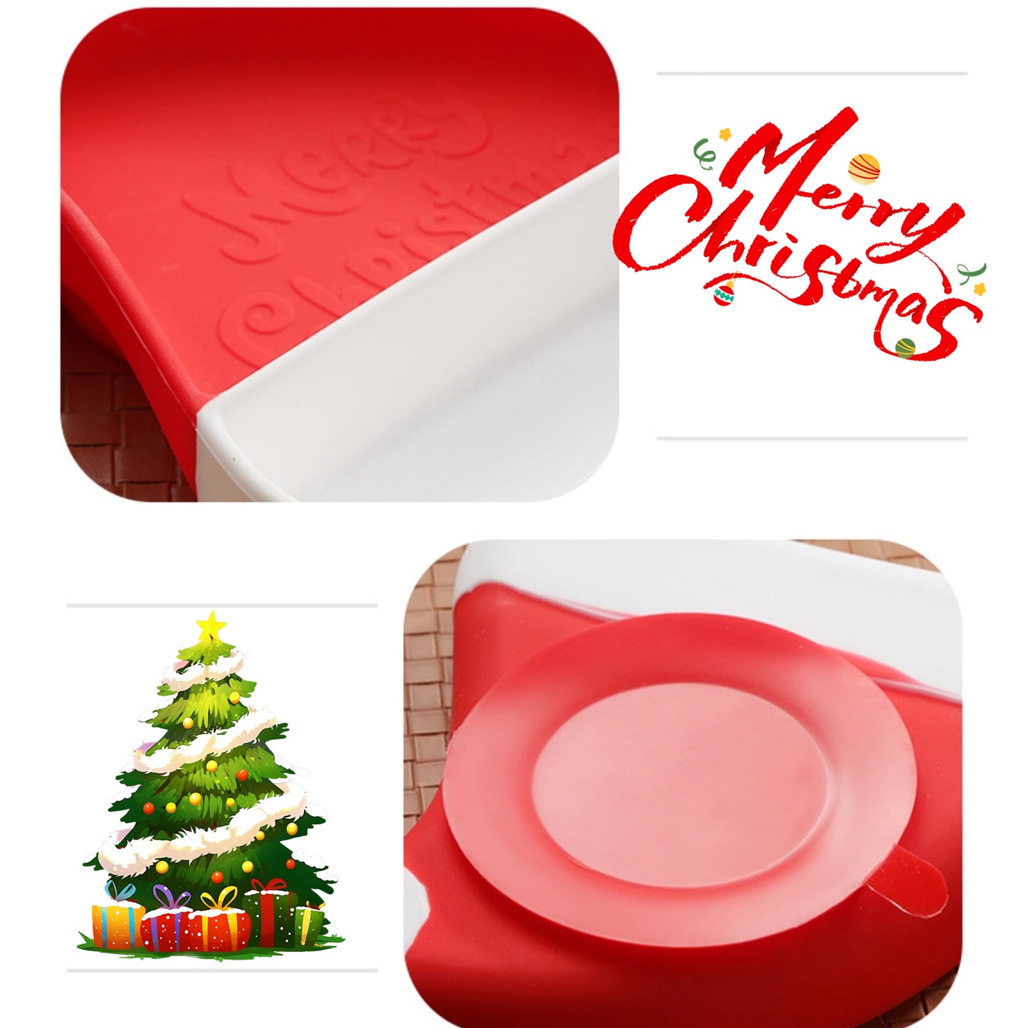 🎅【圣诞限定】儿童硅胶餐盘套装 | 圣诞帽造型分格餐具 + 安全叉勺 | 宝宝辅食礼物 | 食品级防摔耐高温