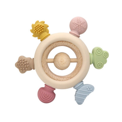 Eco Wood & Silicone Teething Ring | BPA-Free Baby Hand Training Toy