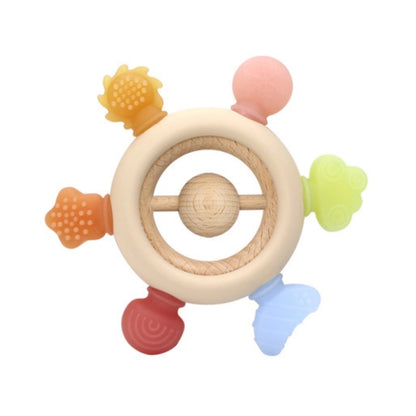 Eco Wood & Silicone Teething Ring | BPA-Free Baby Hand Training Toy