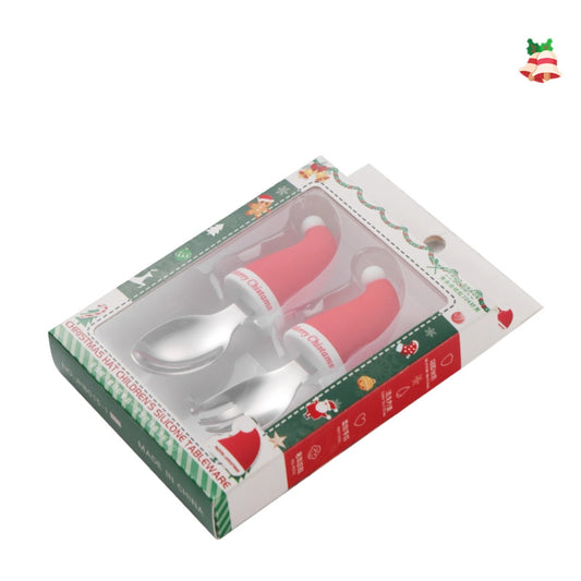 🎅【圣诞限定】儿童硅胶餐盘套装 | 圣诞帽造型分格餐具 + 安全叉勺 | 宝宝辅食礼物 | 食品级防摔耐高温