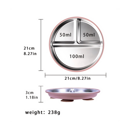 Stainless Steel Baby Suction Plate | Smiley Divided BLW Feeding Plate