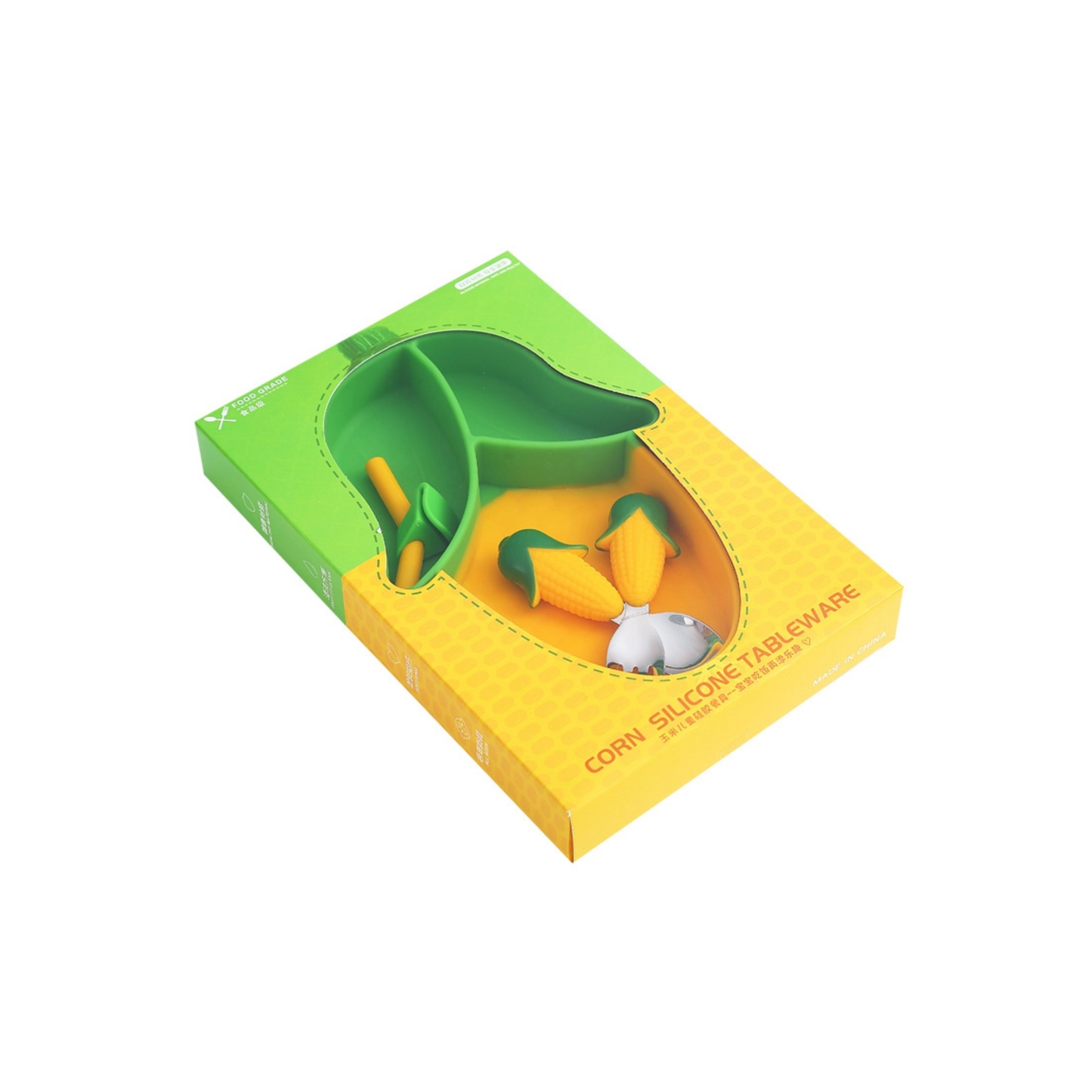Corn-Shaped Silicone Baby Feeding Set | Double Suction Non-Slip Design | 3-Compartment Toddler Dish | BPA-Free Feeding Plate | Easy-to-Clean Kids Tableware