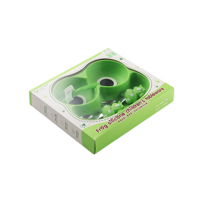 Silicone Baby Feeding Set | Frog Suction Plate with Stainless Steel Utensils