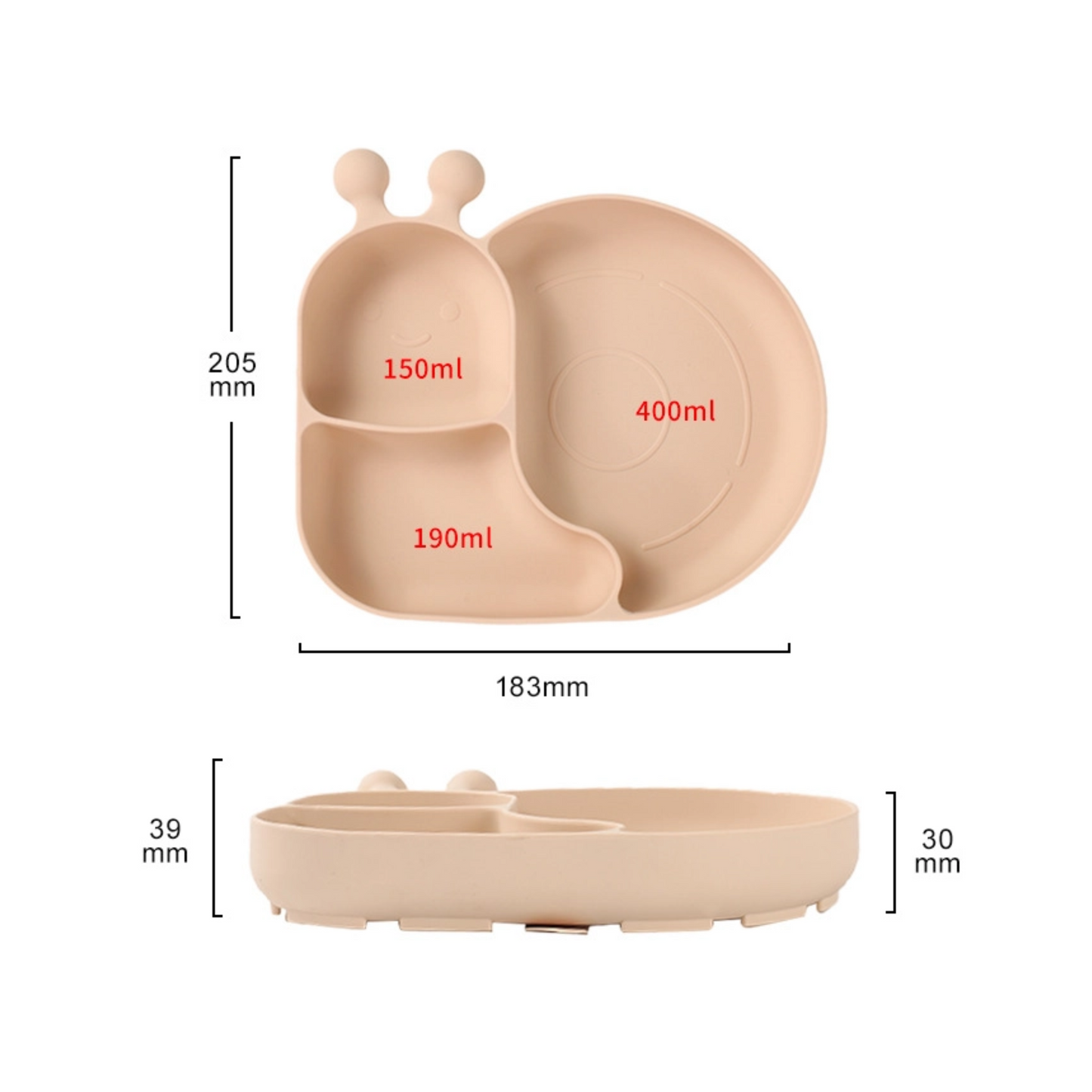 Snail Silicone Baby Feeding Plate | Divided Suction Dish | Non-slip Toddler Tableware | BPA Free Silicone Plate