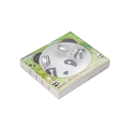 Silicone Baby Feeding Set | Panda Suction Plate with Stainless Steel Utensils