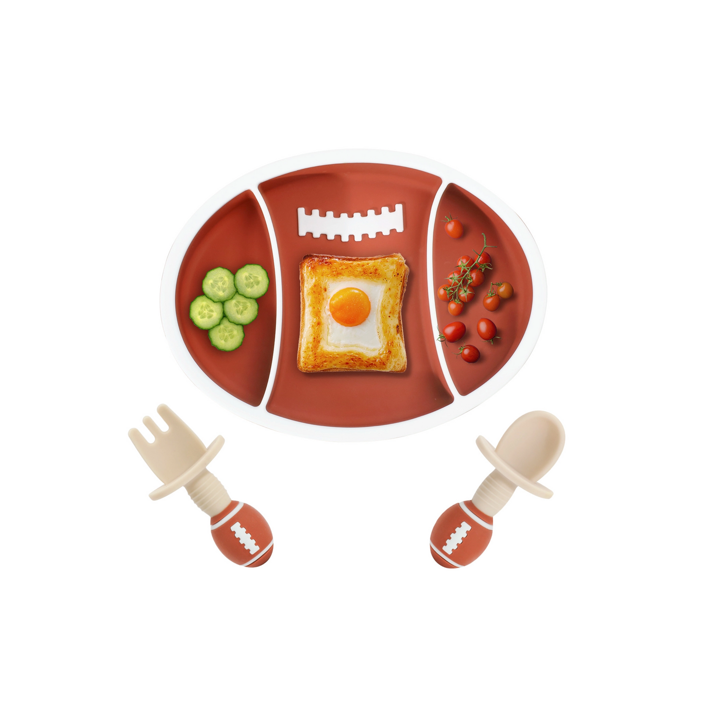 Rugby Football Shaped Silicone Baby Plate | Suction Divided Feeding Dish | Food Grade Toddler Tableware | Heat Resistant Silicone Plate