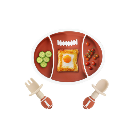 Rugby Football Shaped Silicone Baby Plate | Suction Divided Feeding Dish | Food Grade Toddler Tableware | Heat Resistant Silicone Plate