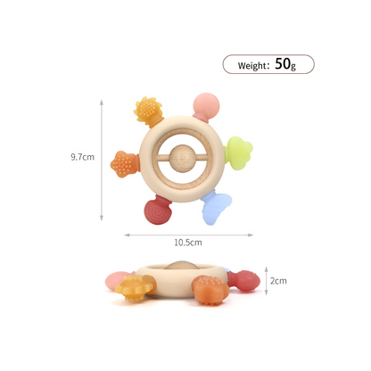 Eco Wood & Silicone Teething Ring | BPA-Free Baby Hand Training Toy