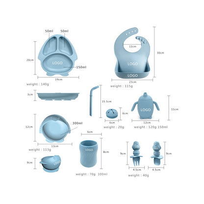 Silicone Baby Feeding Set | 10PCS Penguin Suction Tableware