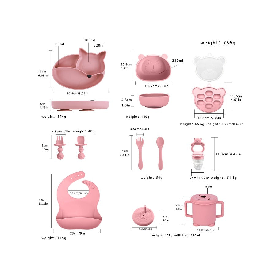 New Fox Silicone Baby Feeding Set | Divided Suction Plate & Toddler Tableware