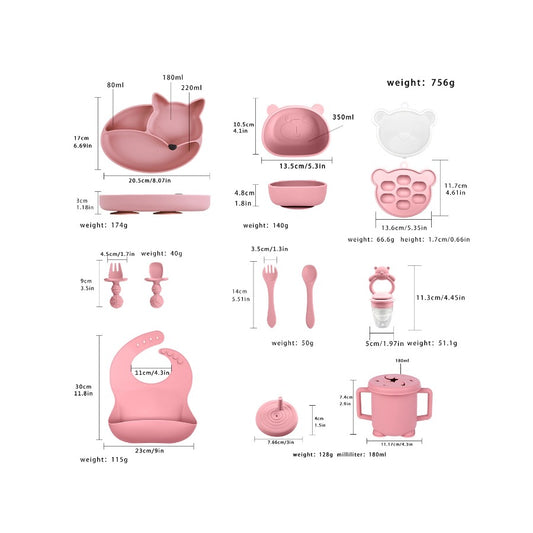 New Fox Silicone Baby Feeding Set | Divided Suction Plate & Toddler Tableware