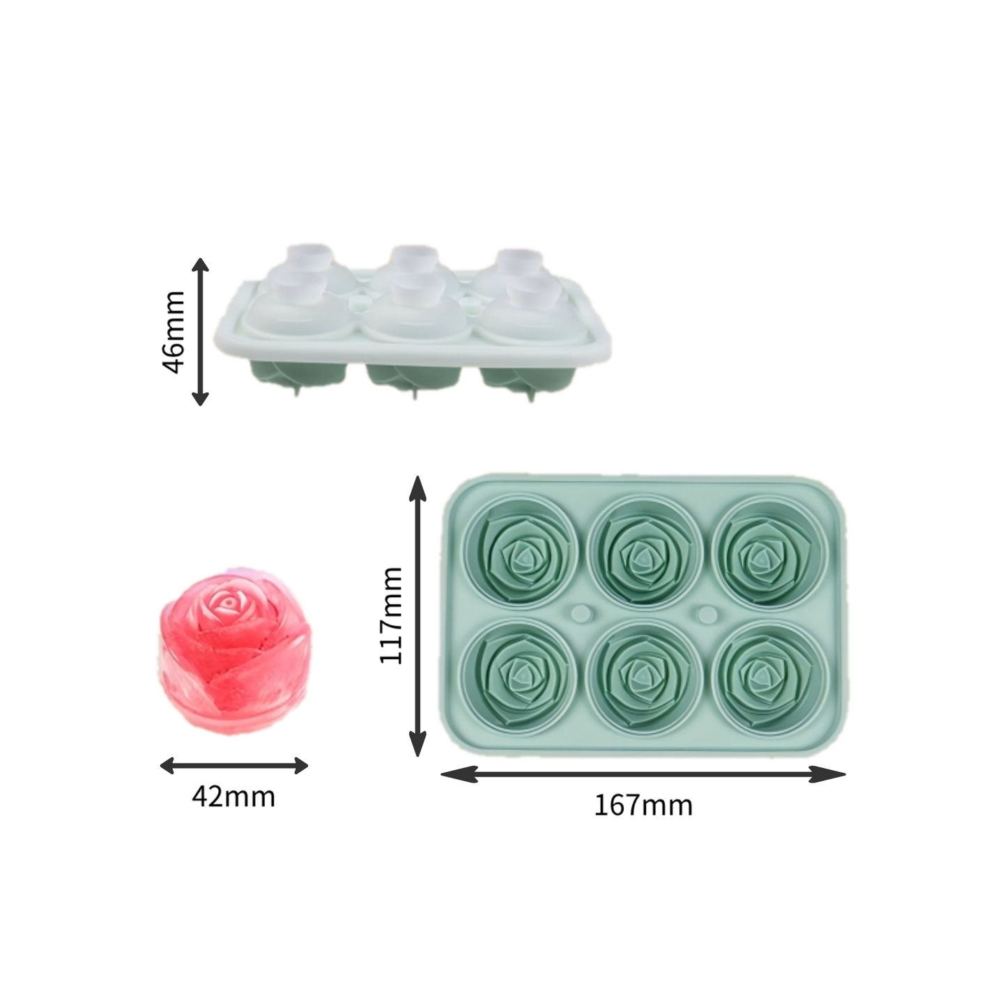6-Cavity Rose Ice Mold | Silicone Rose Ice Cube Tray | Food-Grade Freezer Mold for Milk Tea & Drinks | Flexible Easy-Release Ice Maker