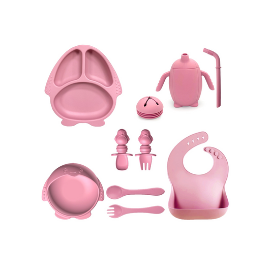 New Silicone Baby Feeding Set | 10pcs Penguin Silicone Tableware for Kids | Baby Suction Bowl & Spoon Set | BPA Free Toddler Dinnerware