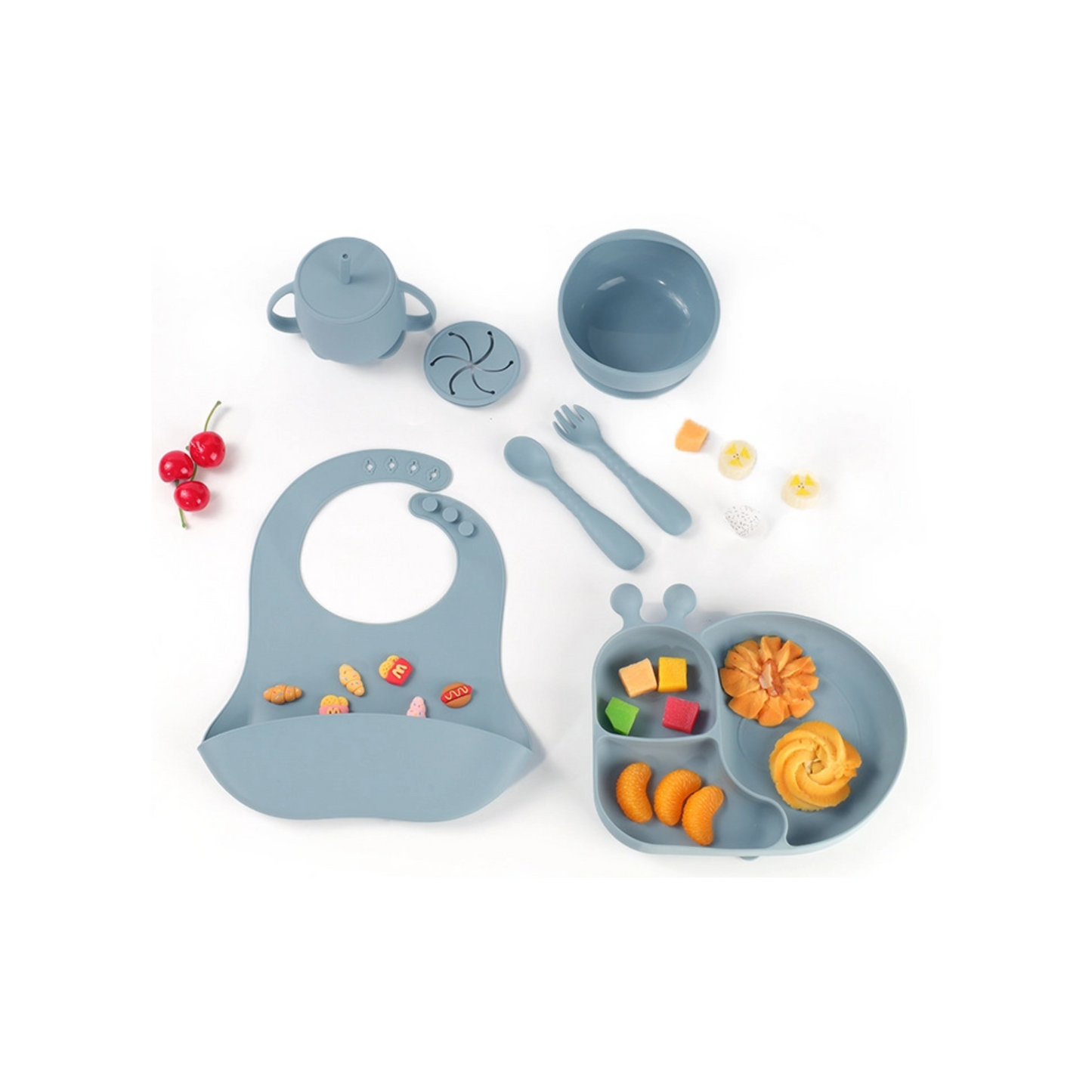 Silicone Snail Feeding Set | Baby Tableware 7PCS | BPA Free Non-slip Suction Bowl & Divided Plate | Toddler Self Feeding Dinnerware