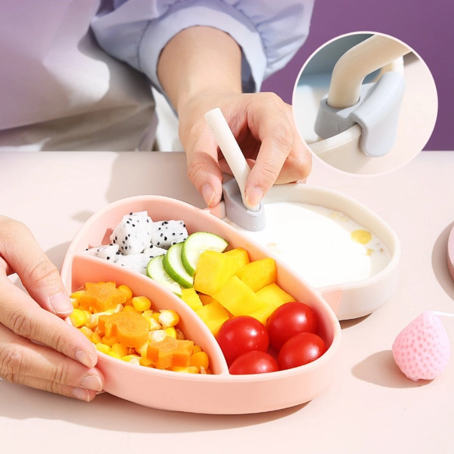 🍄【新款】蘑菇造型硅胶吸盘餐盘 | 食品级一体式分格辅食碗 | 防打翻宝宝餐具套装 | 防摔耐高温易清洗