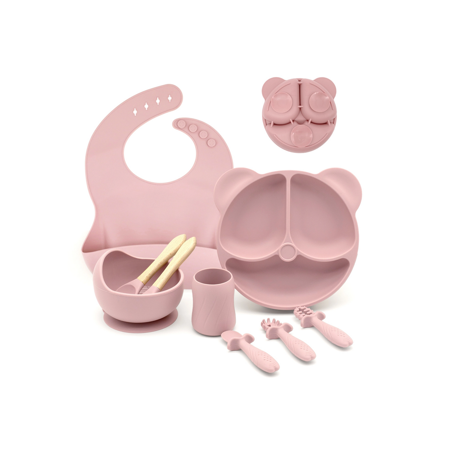 Silicone Baby Feeding Set | Divided Suction Plate and Bowl | Toddler Self Feeding Utensils | Baby Bib and Spoon Set | BPA Free Silicone Tableware