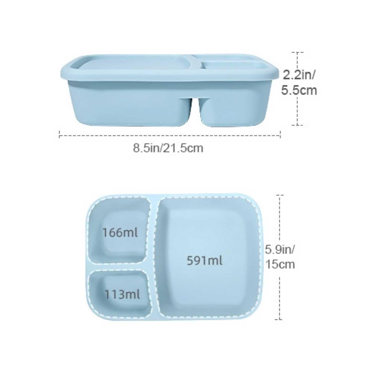 Food Grade Silicone Lunch Box | Microwave Safe Bento Box | Portable 3-Compartment Container with Lid | Reusable Square Meal Box