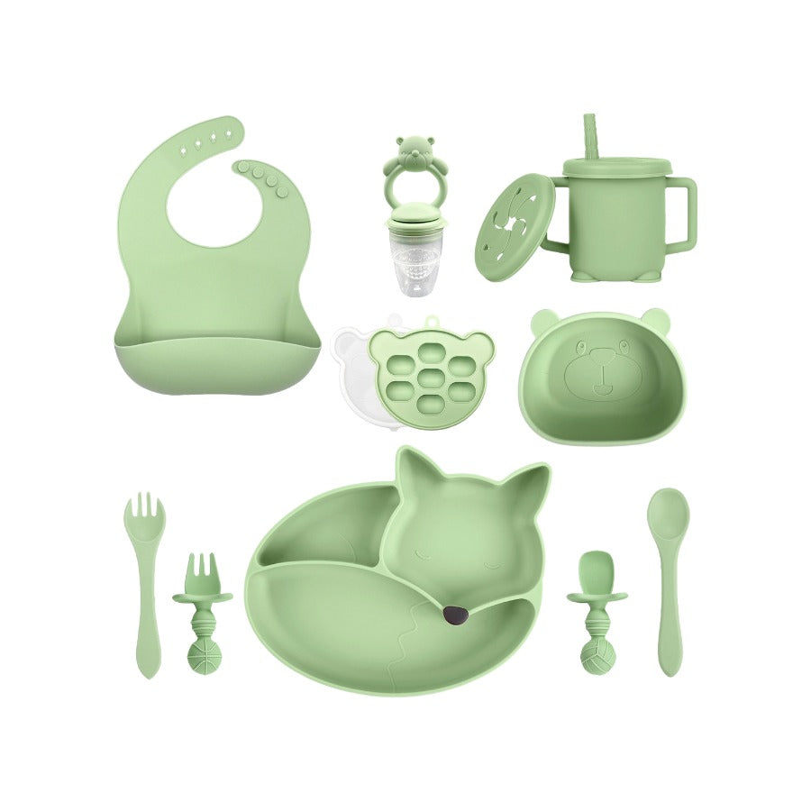 New Fox Silicone Baby Feeding Set | Divided Suction Plate & Toddler Tableware