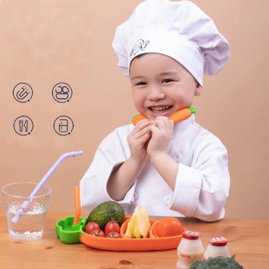 【新款】萝卜造型食品级硅胶餐盘套装 | 强力吸盘分格碗+防水围兜+叉勺 | 防摔宝宝辅食神器 | 耐高温无毒易清洗
