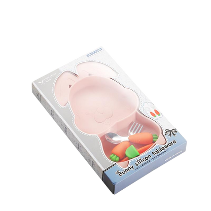 Silicone Baby Feeding Set | Bunny Suction Plate with Stainless Steel Utensils