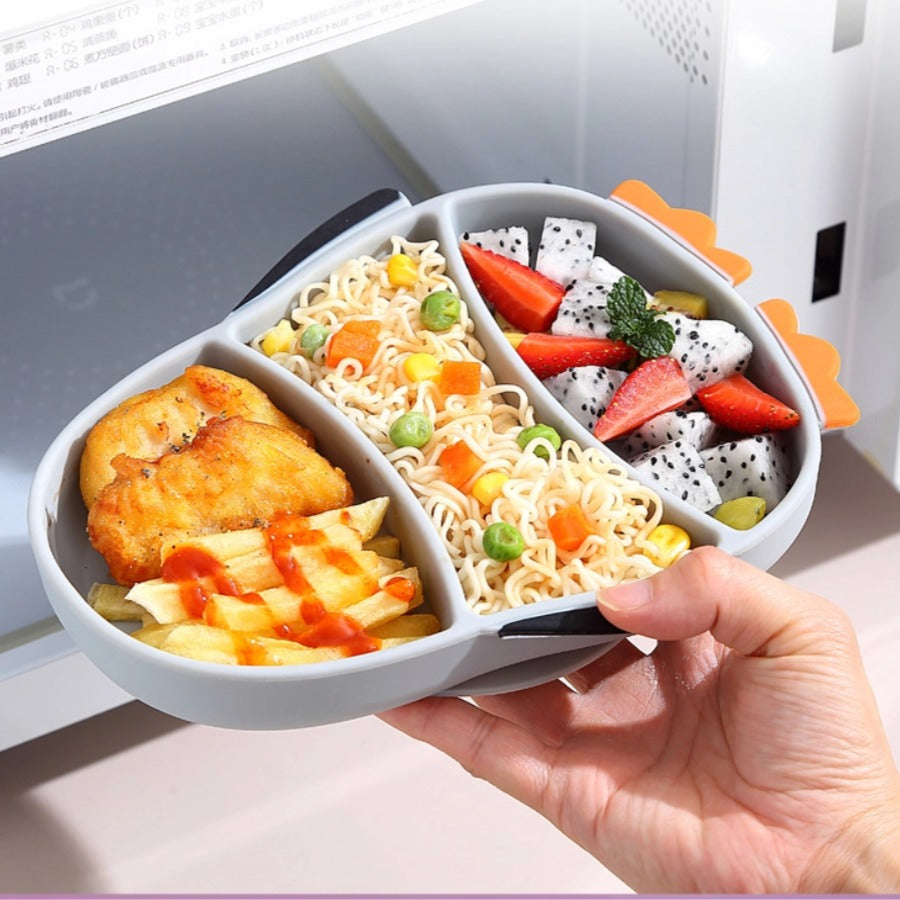 🐧【企鹅造型】儿童硅胶餐盘套装 | 一体式分格防打翻辅食碗 | 食品级宝宝餐具 | 耐高温易吸盘设计