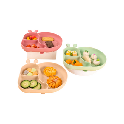 Silicone Baby Suction Plate | Snail Shaped Divided Feeding Plate