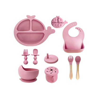 Silicone Baby Feeding Set | Whale Divided Plate & Snail Suction Bowl