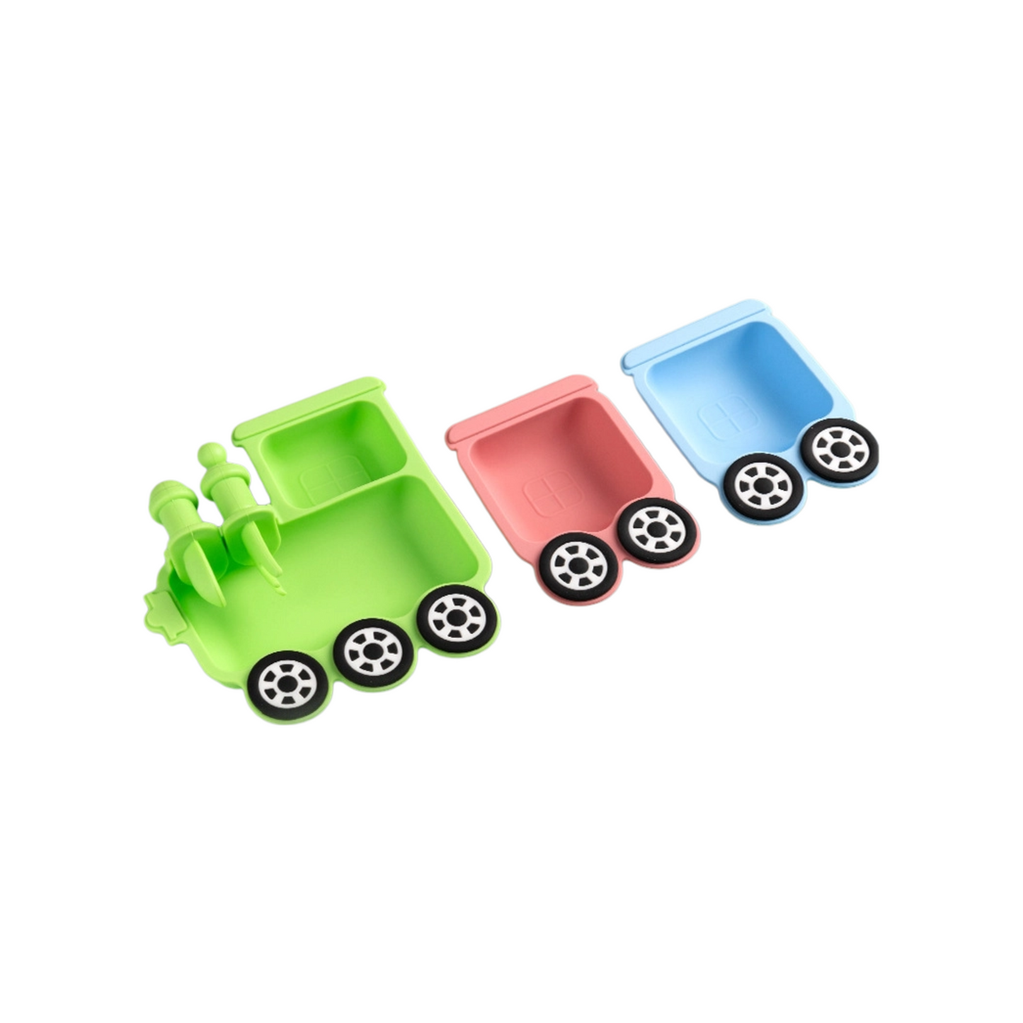 Train Silicone Baby Feeding Plate | Cartoon Divided Suction Plate with Fork and Spoon | Heat Resistant Tableware | Microwave Safe Toddler Dish Set