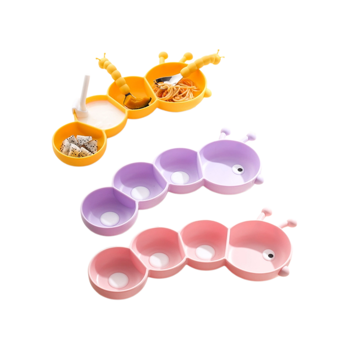 Colorful Caterpillar Baby Plate Set | 304 Stainless Steel Utensils | Non-Slip Suction Base | Divided Toddler Feeding Dish