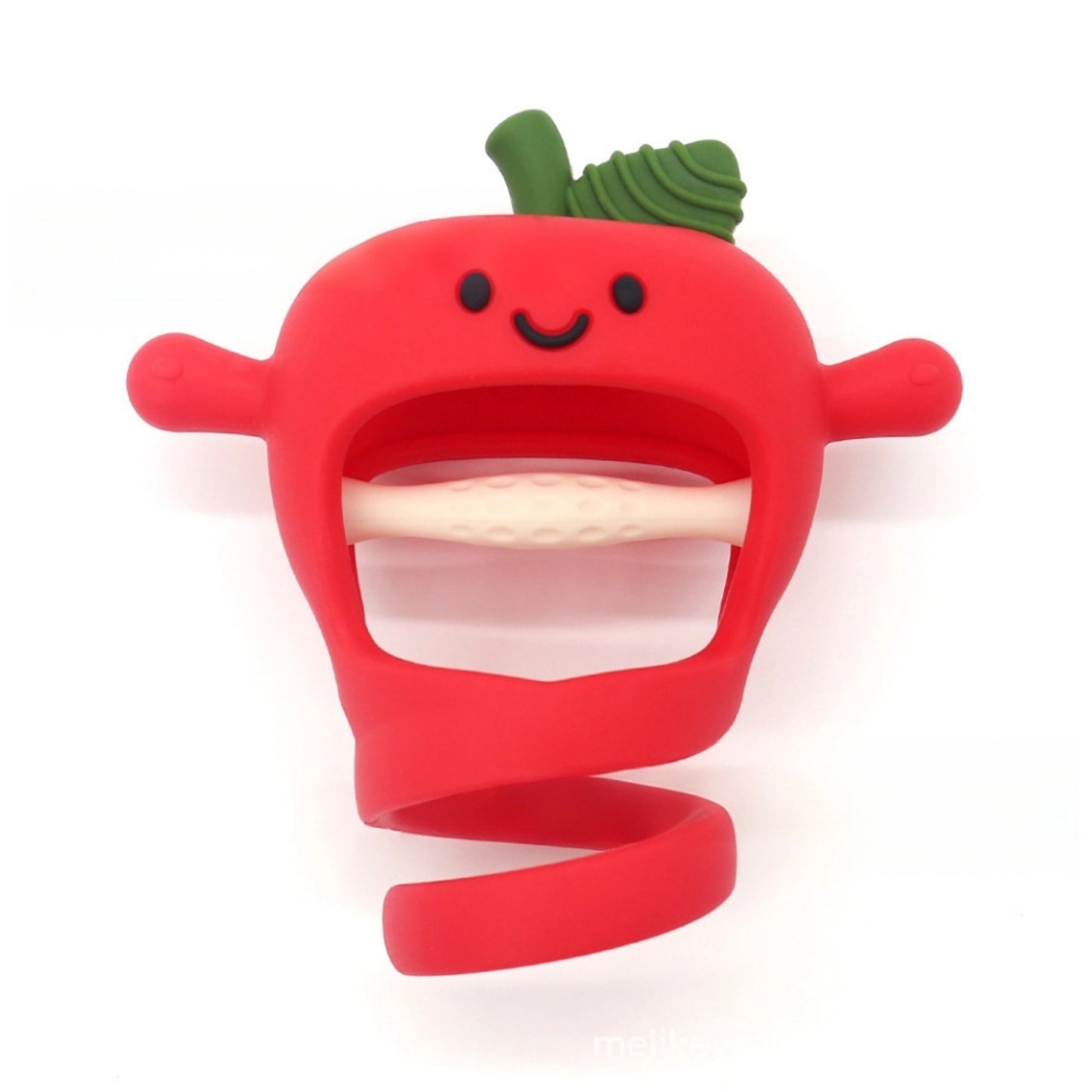 Baby teething mittens | FDA-grade silicone | Gum massage textures | Red/Green/Yellow apple | Thumb sucking solution