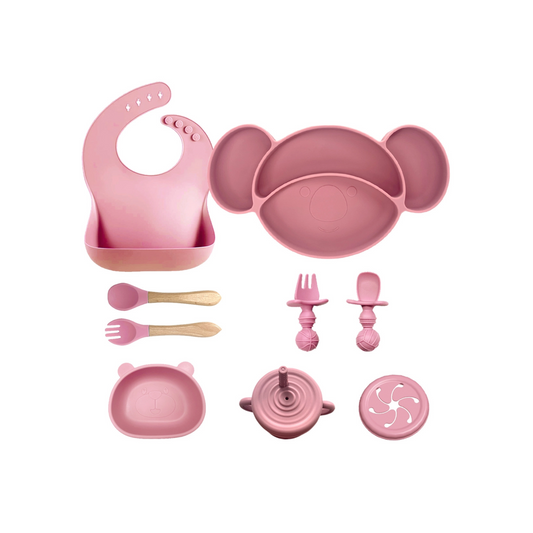 Silicone Baby Feeding Set | Koala Plate Panda Bowl | Baby Tableware Bib Bowl Spoon Set | Toddler Suction Dish for Self-Feeding