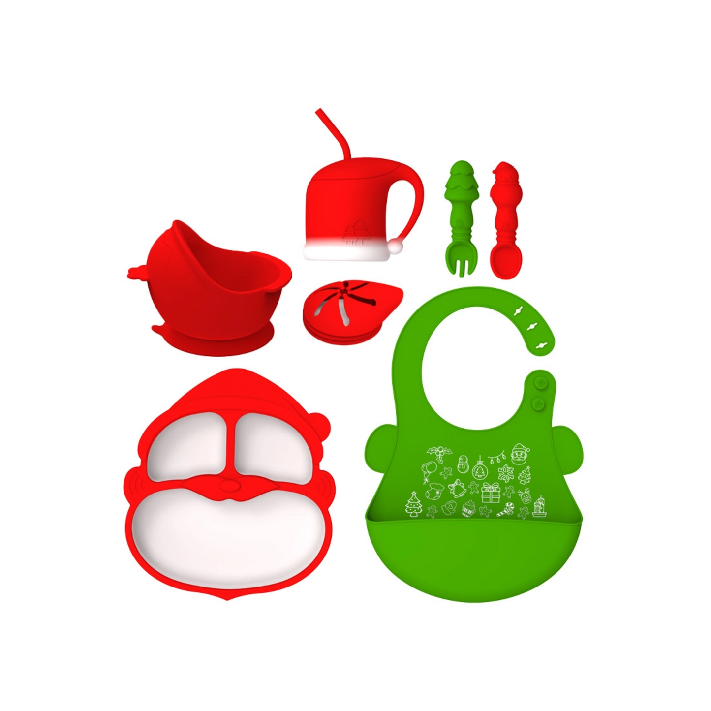 Christmas Baby Silicone Feeding Set | Cute Divided Plate & Spoon Set | BPA Free Toddler Tableware