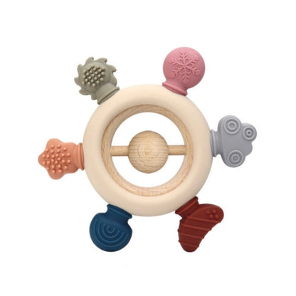 Eco Wood & Silicone Teething Ring | BPA-Free Baby Hand Training Toy