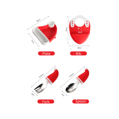Christmas Baby Feeding Set | 3-Compartment Silicone Plate with Bib & Cutlery