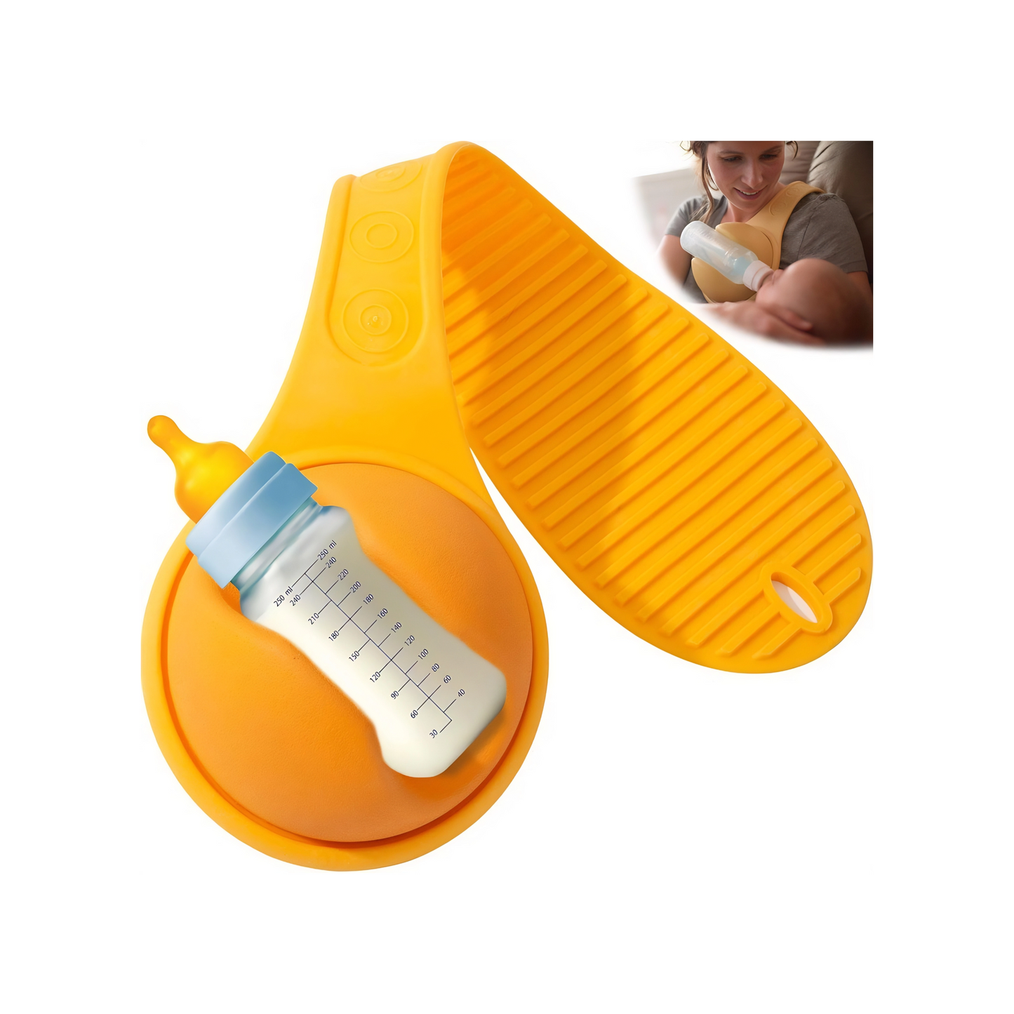 Dad feeding helper | Non-slip suction base | Car bottle holder | Safety orange | Bonus bottle warmer sticker