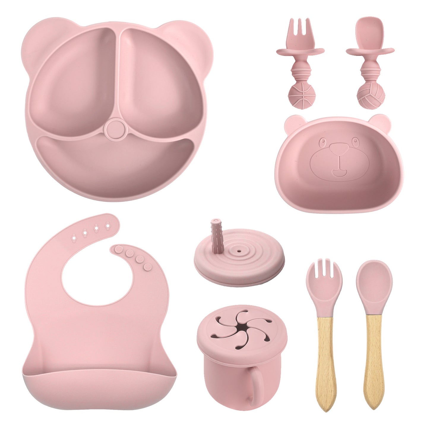 Silicone Baby Feeding Set | Divided Suction Plate and Bowl | Toddler Self Feeding Utensils | Baby Bib and Spoon Set | BPA Free Silicone Tableware