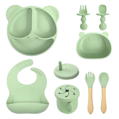 Silicone Baby Feeding Set | Divided Suction Plate, Bowl & Bib