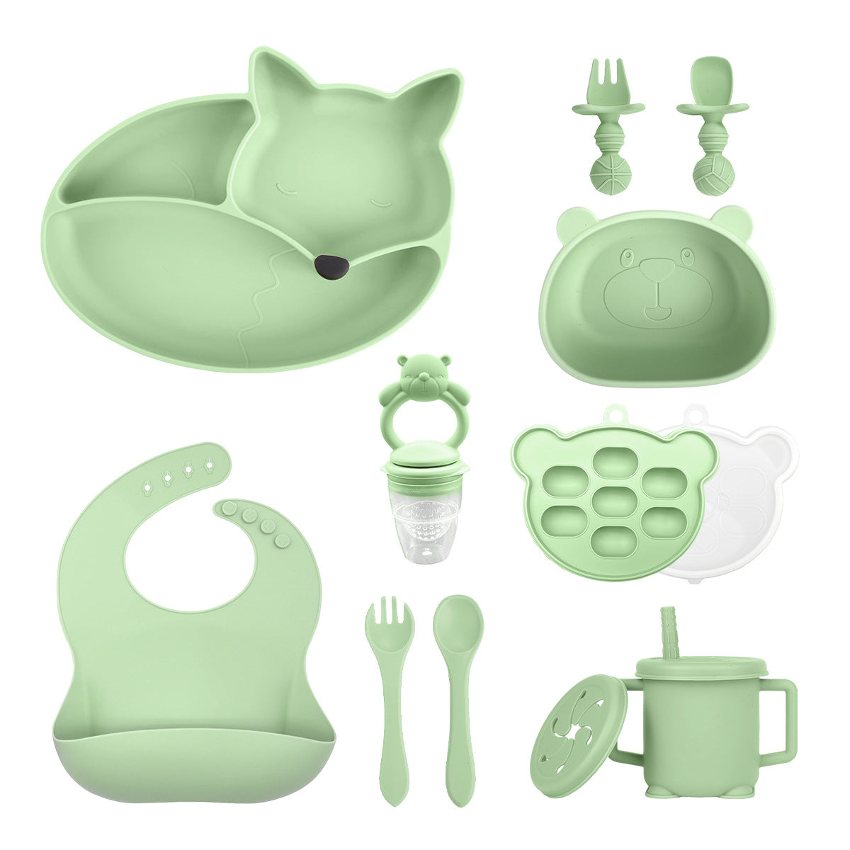 New Fox Silicone Baby Feeding Set | Divided Suction Plate & Toddler Tableware