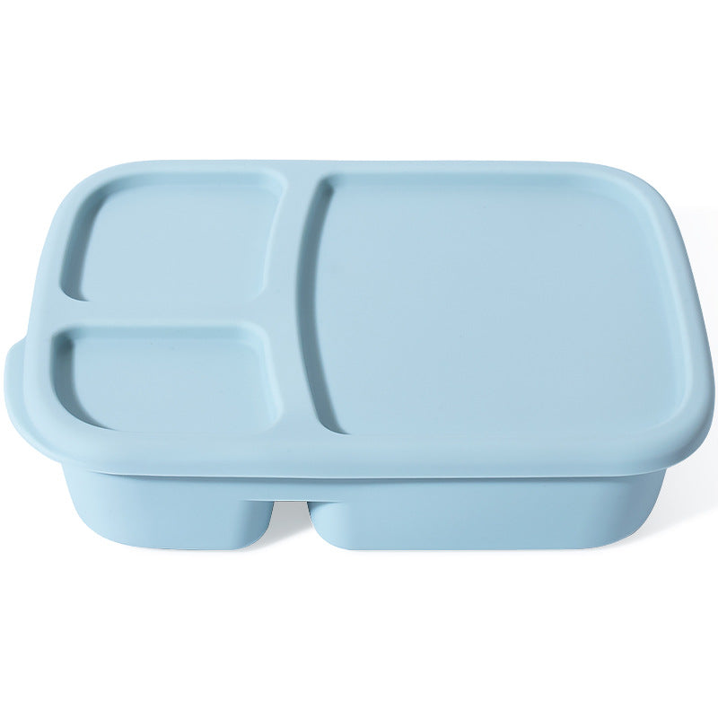 Food Grade Silicone Lunch Box | Microwave Safe Bento Box | Portable 3-Compartment Container with Lid | Reusable Square Meal Box